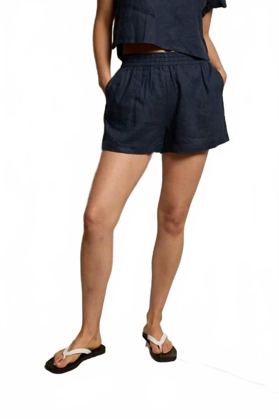 NEW PERFECTWHITETEE women's malin linen short in navy blue